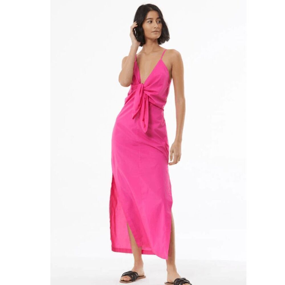 Young Fabulous & Broke Zoya Dress in Flamenco Pink Cotton Bow Front Size Small